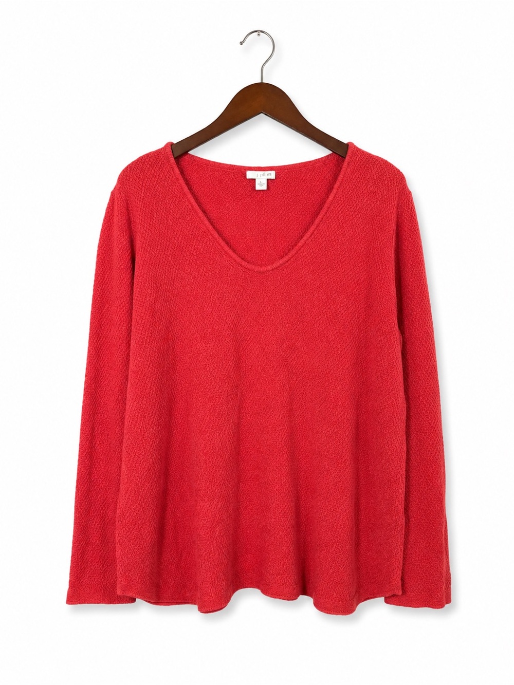 J. Jill Coral Red Textured Knit Sweater Long Sleeve Pullover Large